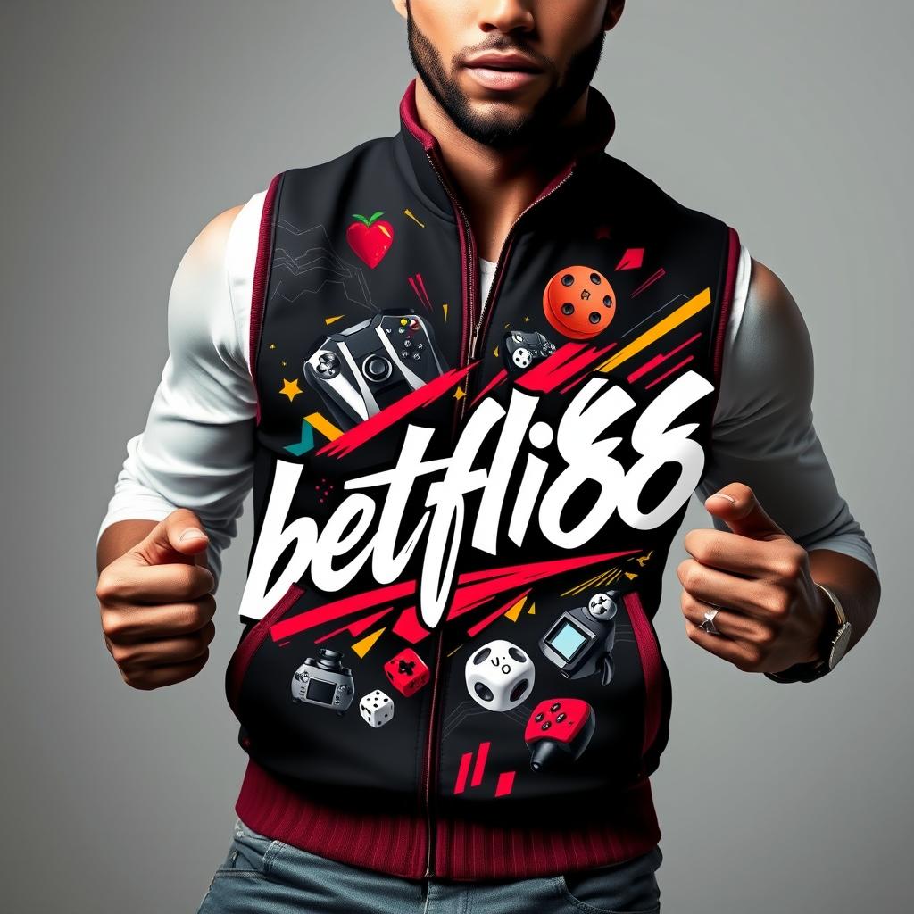 Mens Premium Fitted Vest with Gaming-Inspired 'betflik86' Design